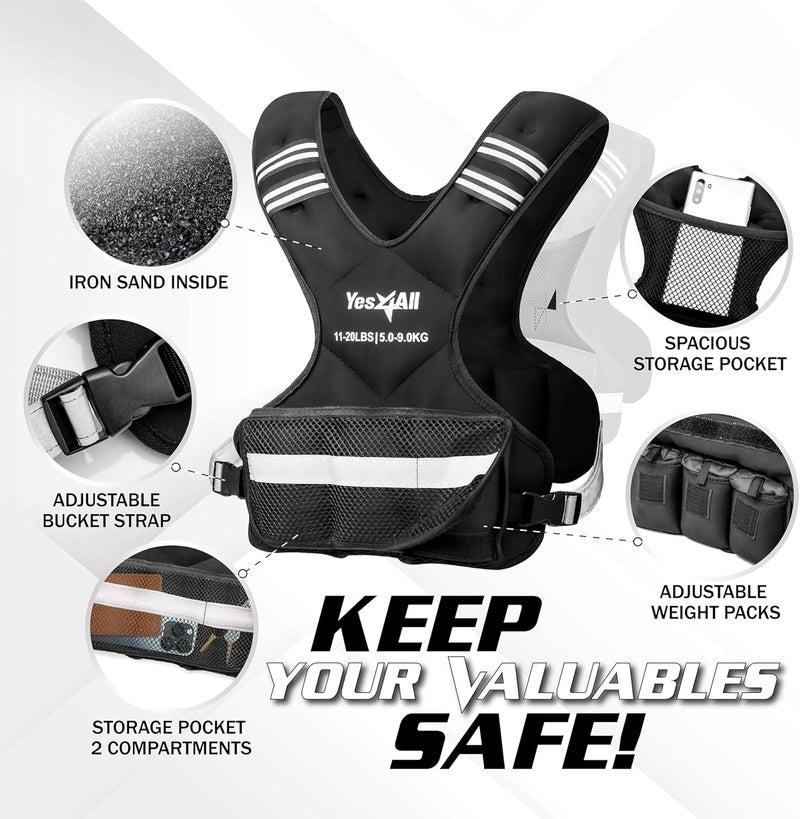 Yes4All Adjustable Weighted Vest 11-32lbs with Reflective Strip, Large Weight Vest for Strength Training for Men & Women - Image 4